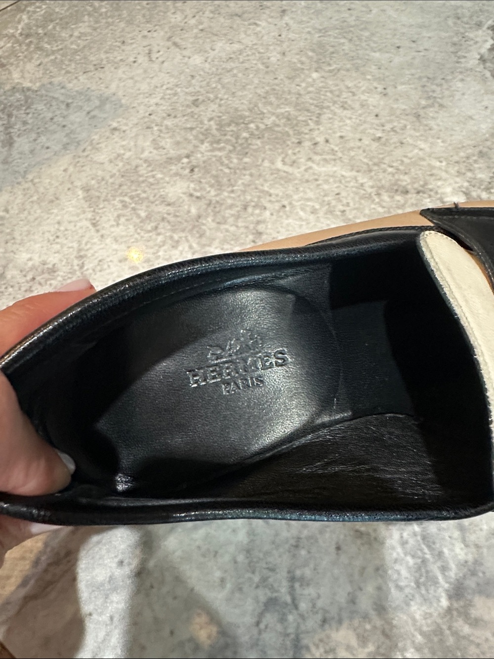 Hermes Beige Black Cream Fringe Leather Loafers - Picture 6 of 9